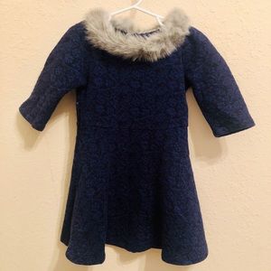 Janie and Jack Jacquard Faux Fur 3/4 Sleeve Dress